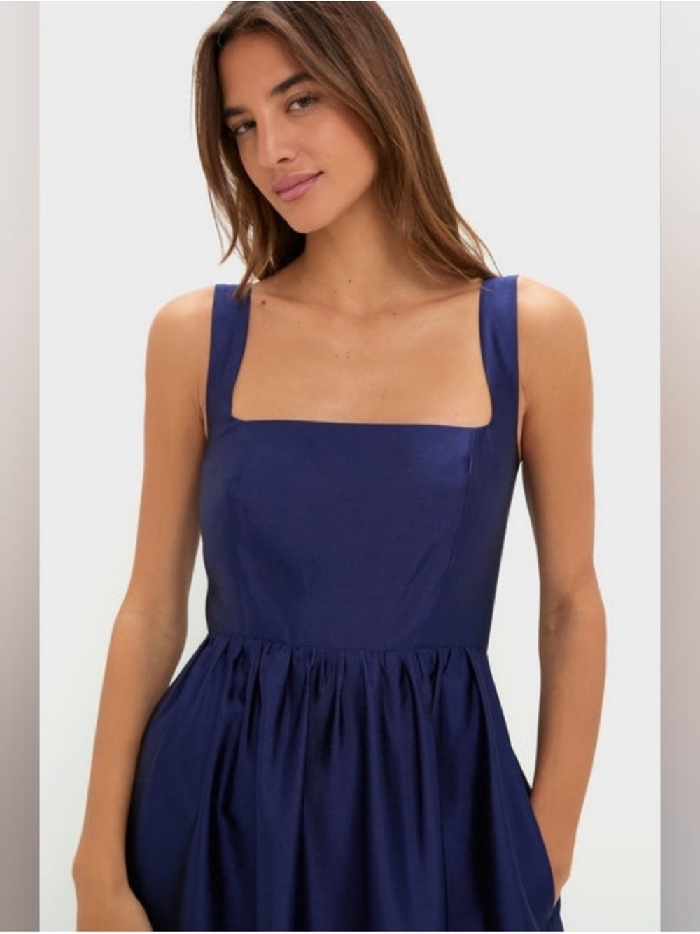 Tuckernuck Dress Esme Dupioni Midi in Satin Navy Blue - Picture 3 of 7